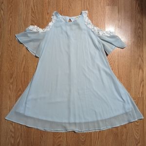AOFUR Cold Shoulder Chiffon and Lace Light Blue Dress Size M